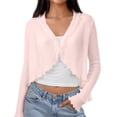 thumbnail image 2 of PBFRDSJ Women's Y2K Open Front Cardigan Textured Lettuce Trim Long Sleeve Loose Streetwear Chiffon Cover Up, 2 of 7