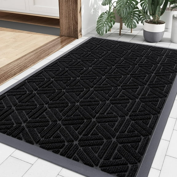 Buganda Heavy Duty Door mat, 17"x29.5" Low Profile Rubber Doormat, Non-Slip Outdoor & Indoor Entrance Rug, All-Weather Dirt Trapper, Black