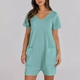 thumbnail image 6 of aidice Summer Jumpsuits for Women V Neck Short Sleeve Keyhole Comfy Loose Casual Shorts Rompers Pockets, 6 of 7
