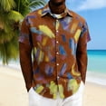 thumbnail image 2 of GUZOM Mens Short Sleeve Button Down Shirt Abstract Brushstroke Print, Stretch Wrinkle Resistant Casual Hawaiian Style Vacation Top, Brown,Size 2XL, 2 of 7