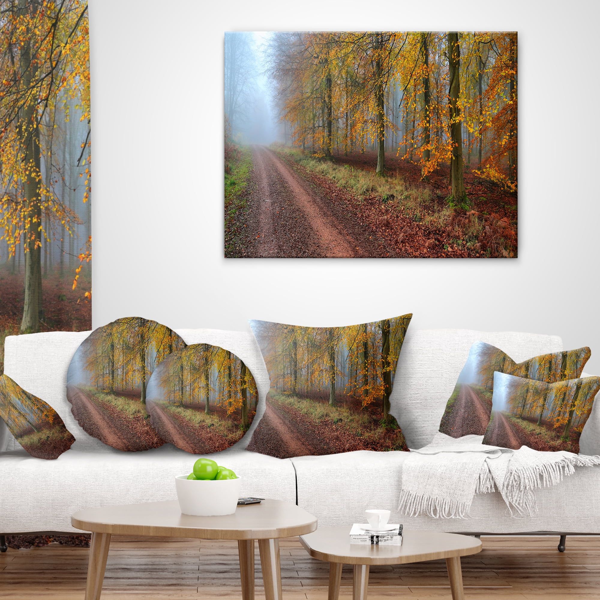 Designart Raising Sun in Fall Forest Panorama - Forest Throw Pillow - 18x18