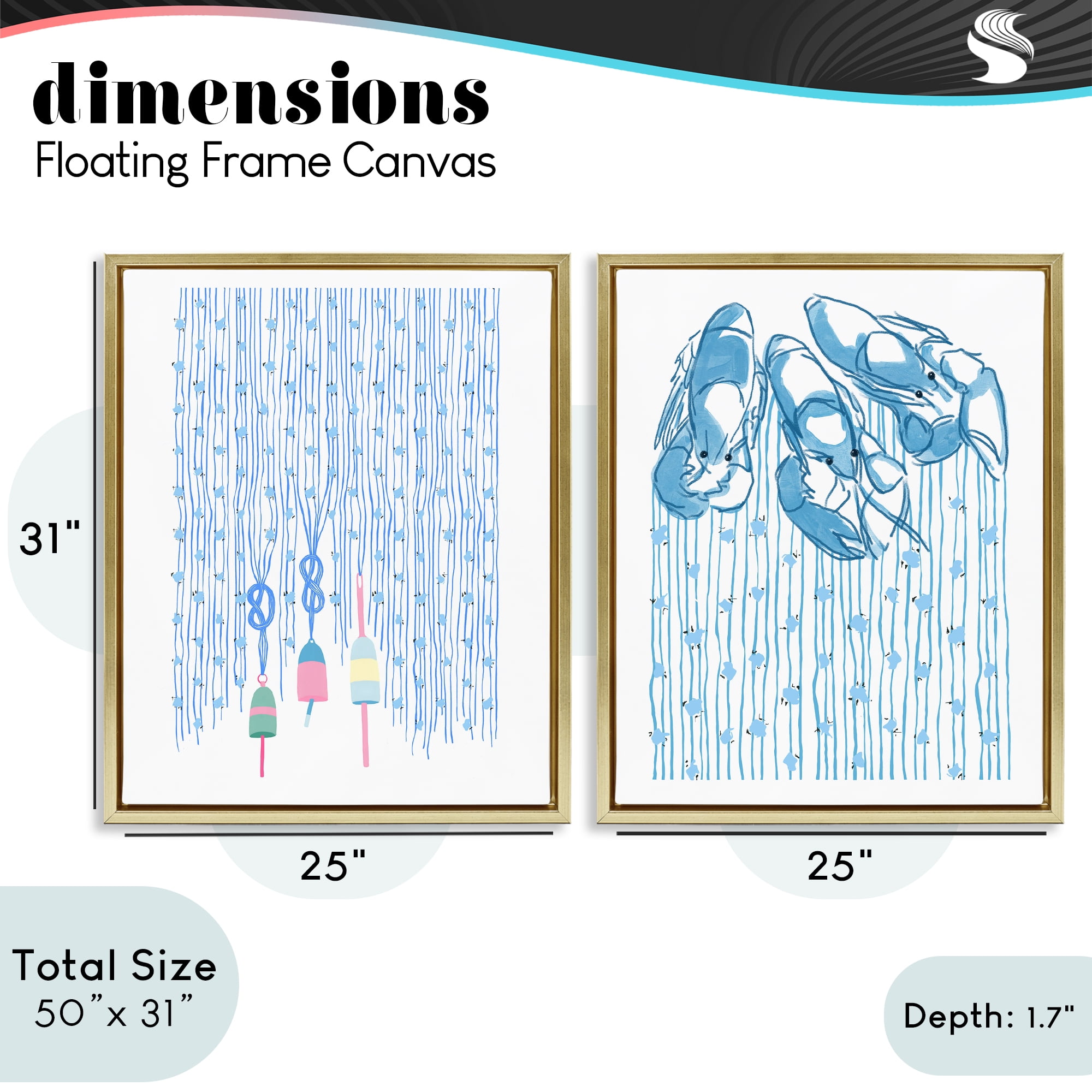 Stupell Industries Nautical Buoys & Lobsters 2 Piece Gold Framed Floater Canvas Set, design by Melissa Tilley