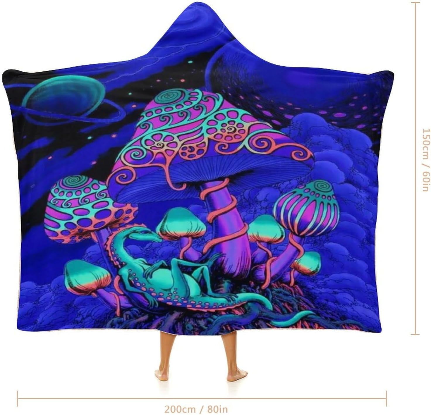Mushroom Wearable Hooded Blanket for Adult, Mushroom Gifts for Women Men Hippie Poncho Wearable Blanket Hoodies