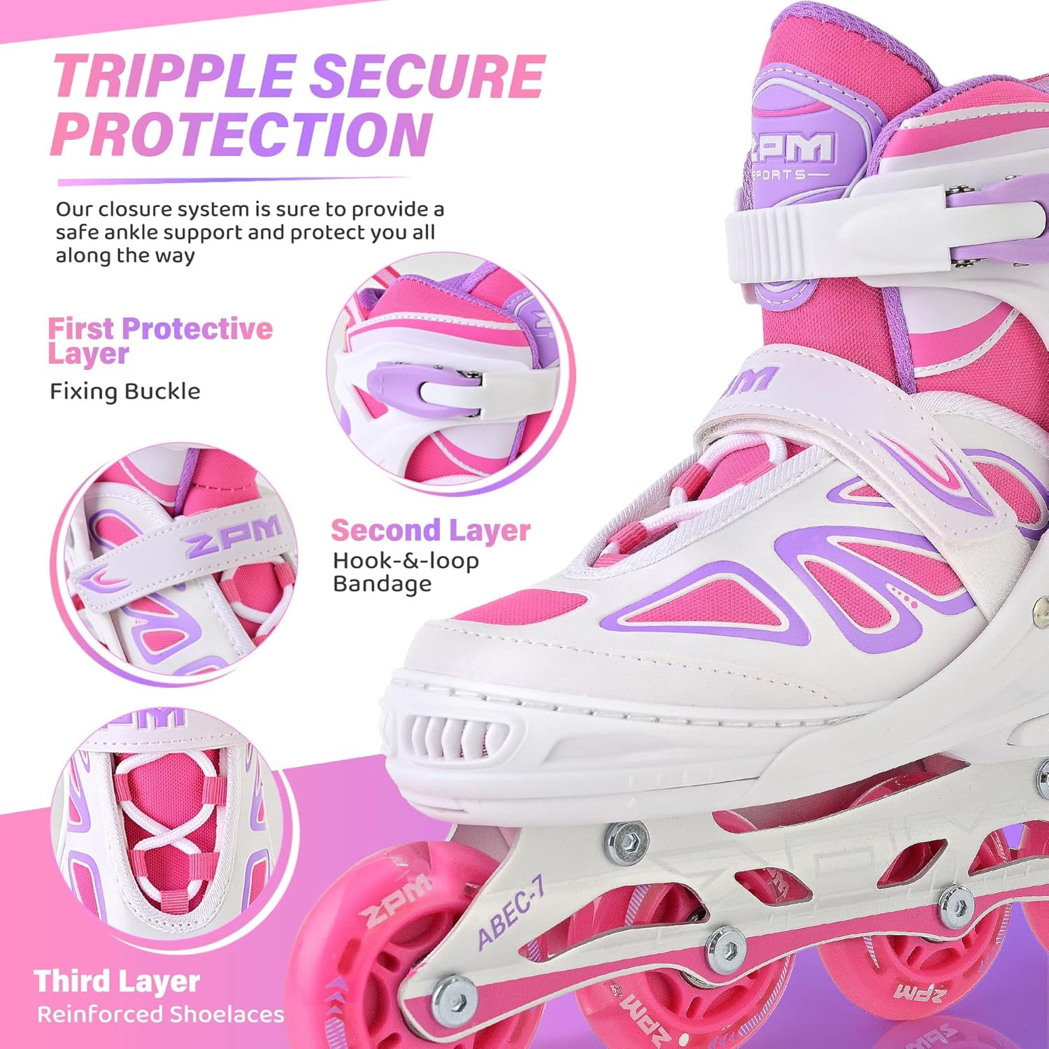 PrimeCook Shop Vinal Girls Adjustable Flashing Inline Skates, All Wheels Light Up, Fun Illuminating Skates for Kids Men Adult Women and Boys
