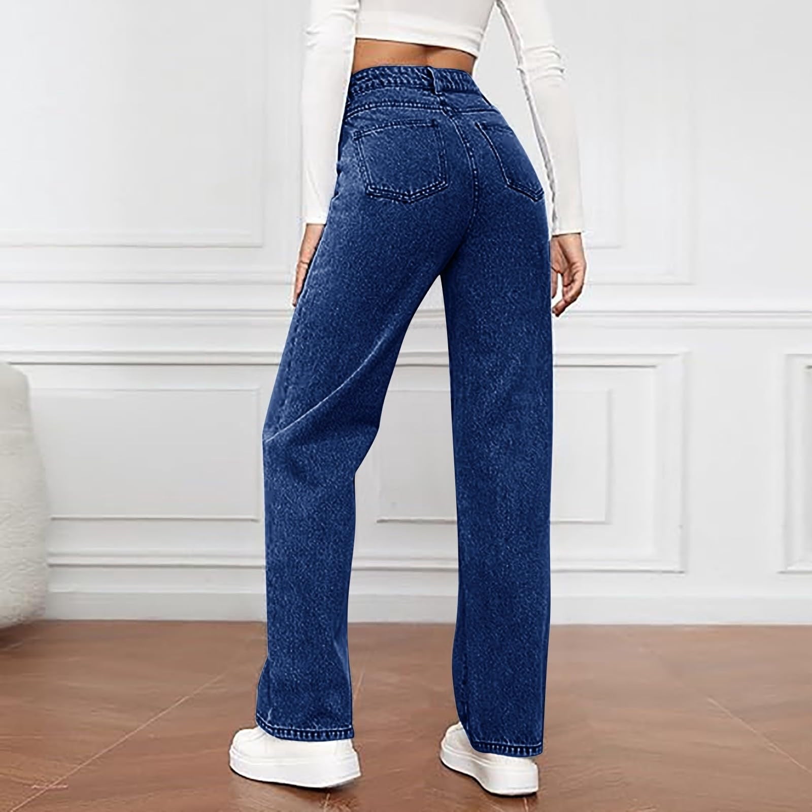 Womens Jeans High Waisted Straight Leg Loose Stretchy Lightweight Tummy Control Trendy Jeans for Women with Pockets