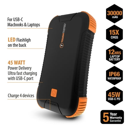 ToughTested - 45W 30,000 mAh Portable Charger for Most USB-Enabled Devices - Black/Orange