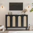thumbnail image 3 of EDTara Rattan Sideboard Buffet Cabinet, 4 Doors Accent Storage Cabinet, Console Table Coffee Bar with Power Outlet, Adjustable Shelves for Kitchen, Dining Room, Hallway, Living Room, 3 of 8