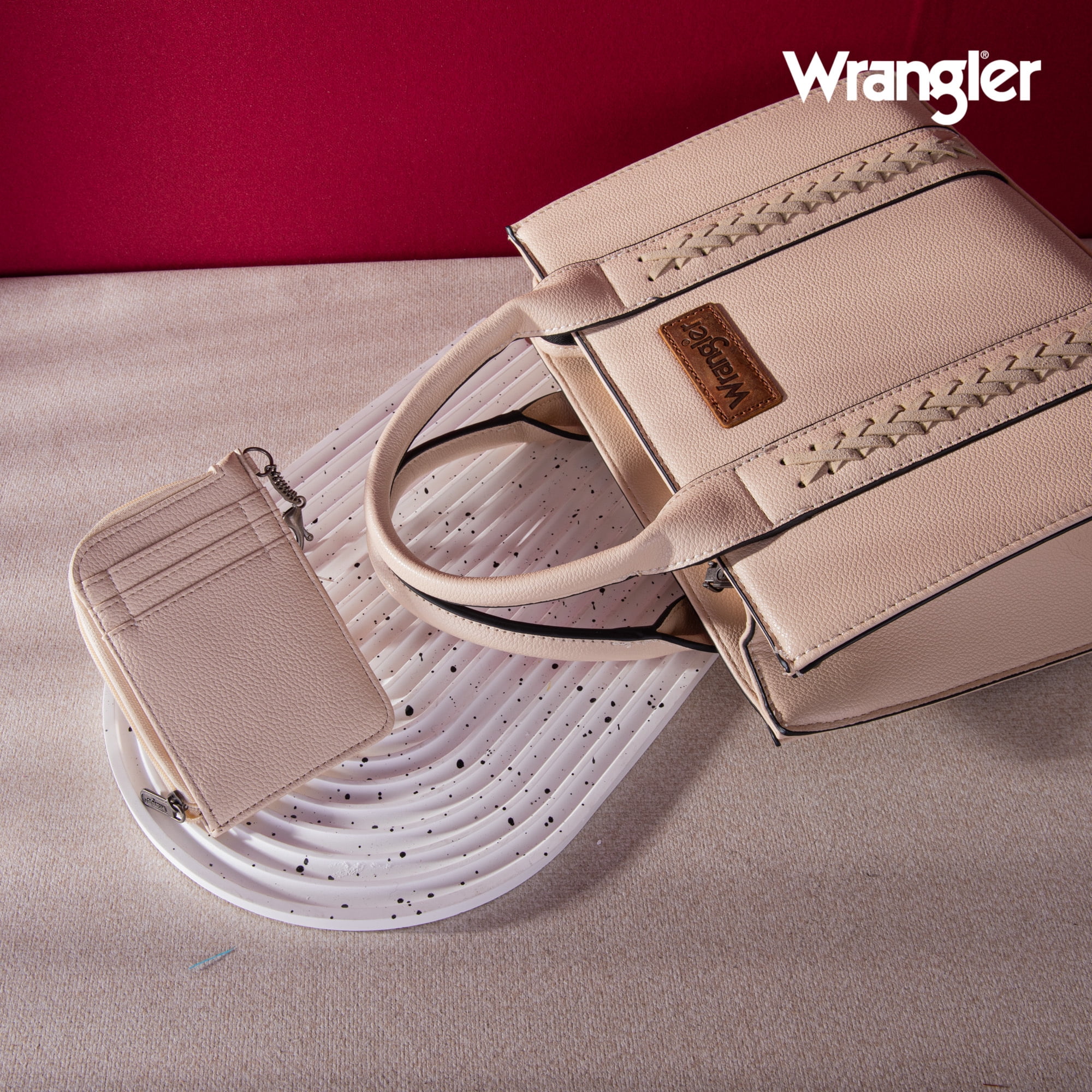Wrangler Purse Medium Tote Bags for Women with Card Holder Wallet Designer Satchel Top-handle Handbags, Classic-Beige