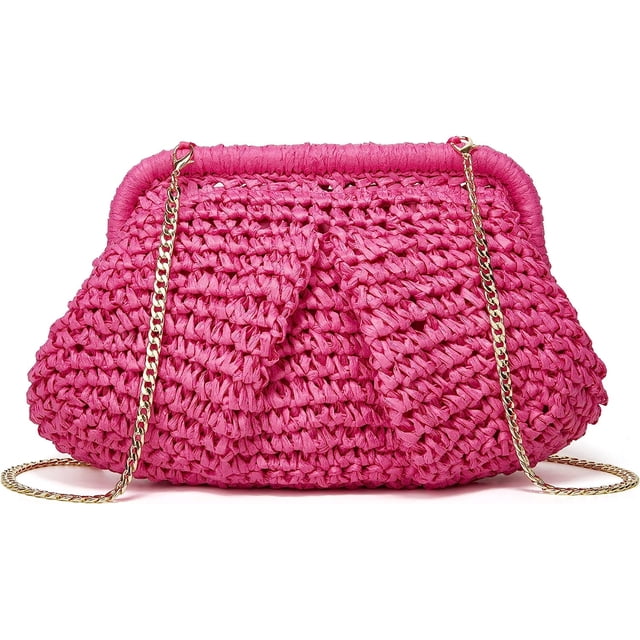 LHSHID Women Straw Crossbody Clutch Purse Straw Shoulder Handbag Cloud Dumpling Pouch Rattan Summer Beach Woven Handmade Bag