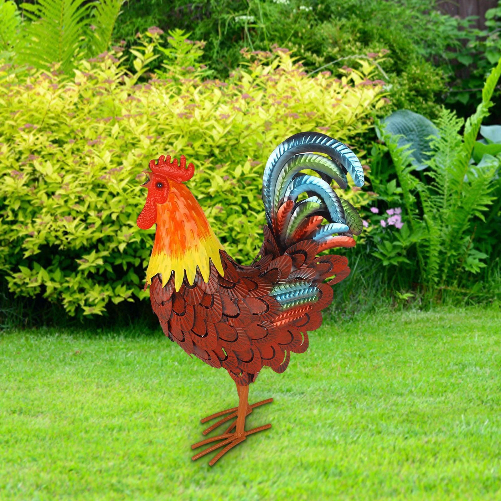 kowaku Animal Figurine Chicken Yard Art Sculpture Home Outdoor Figure Garden Statue Lawn Ornament for Fence Flowerbed Porch Red