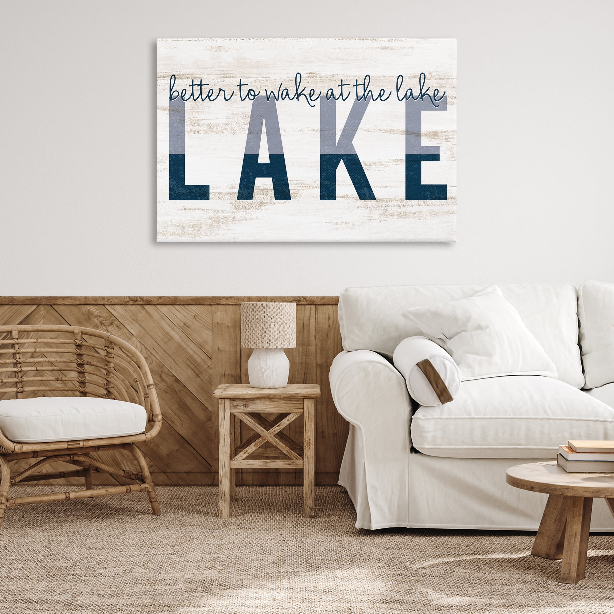 Stupell Industries Wake at Lake Rustic Text & Numbers Painting Wrapped Canvas Art Print Wall Art, 45 x 30