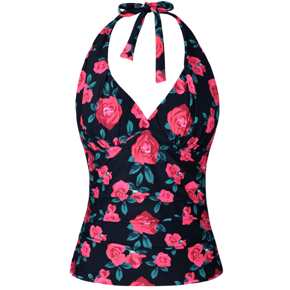 Hilor Womens Swimsuit Tops V Neck Halter Swim Tops Tummy Control Tankini Top