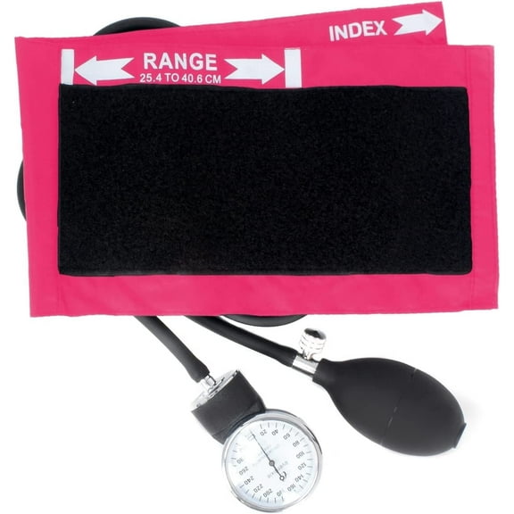 Dixie EMS Deluxe Aneroid Sphygmomanometer Blood Pressure Monitor Set w/ Adult Cuff, Pink