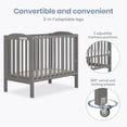 thumbnail image 4 of Dream On Me 2-in-1 Folding Portable Mini Crib in Storm Grey, Mattress Pad Included, Easy to Fold and Store Baby Crib, Two Adjustable Mattress Height positions Convertible Crib, 4 of 7