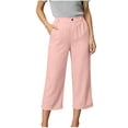 thumbnail image 2 of Hilenly Womens Cotton Capri Pants High Waisted Pleated Wide Leg Capris Summer Casual Work Slacks with Pockets, 2 of 8