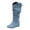 Blue, variant on Slouchy Knee High Boots Women Hidden Wedge Low Heel Flat Booties Soft Leather Buckle Strap Pull on Zipper Round Toe Riding Boots