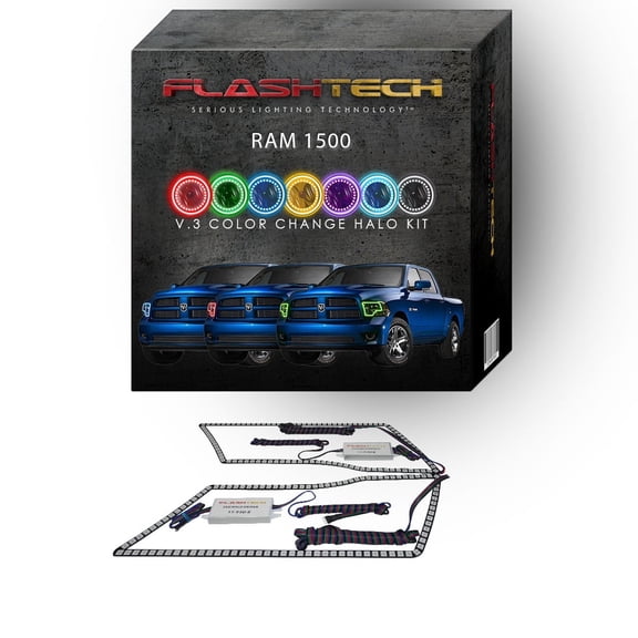 Flashtech RGB Multi Color Changing LED Halo Ring kit for 2009-2014 Ram 1500 Headlights