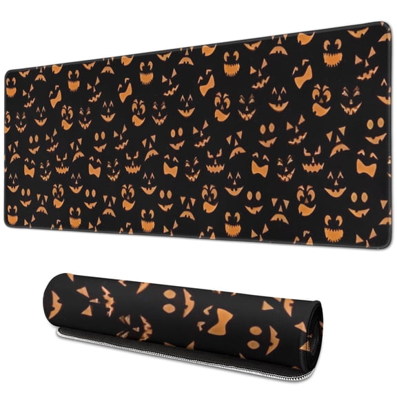 Long Mouse Pads for Desk,Jack Lantern Faces Halloween Pattern Desk Mats on Top Of Desks, Desk Mouse Pad Extra Large with 3mm Non-Slip Base and Stitched Edge for Gaming,Office,Work,Home 31.5x11.8in