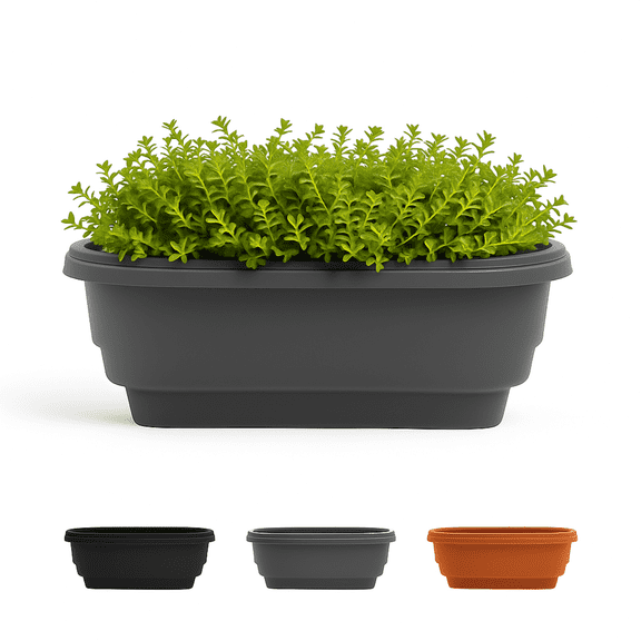 Bloem 24" Plastic Deck Rail Round Planter, 9" H, 24" L, 12" W, Fits Rail Sizes between 4.75" - 5.75" Wide, Charcoal