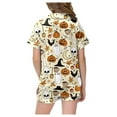 thumbnail image 5 of Tisuna Halloween Pajamas Outfit Set For Little Girls Pumpkin Ghost Print Short Sleeve Lapel Neck Homewear Cute Soft Kids Loungewear Set Beige Size 8-9 Years, 5 of 6