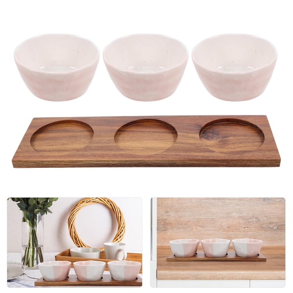 Supvox Ceramic Bowl Set with Wooden Tray, Versatile Serving Bowls for Fruits, Snacks, Kitchen Storage and Dining