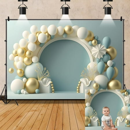 Image of Baby Blue Backdrop 8x6ft Balloons Flower Photography Backdrop Kids Girls Boys Birthday Party Background Newborn