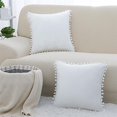 thumbnail image 2 of PiccoCasa Velvet Throw Pillow Cover w pompms 2 Pack Sofa Cushion Covers, 16"x16" White, 2 of 7