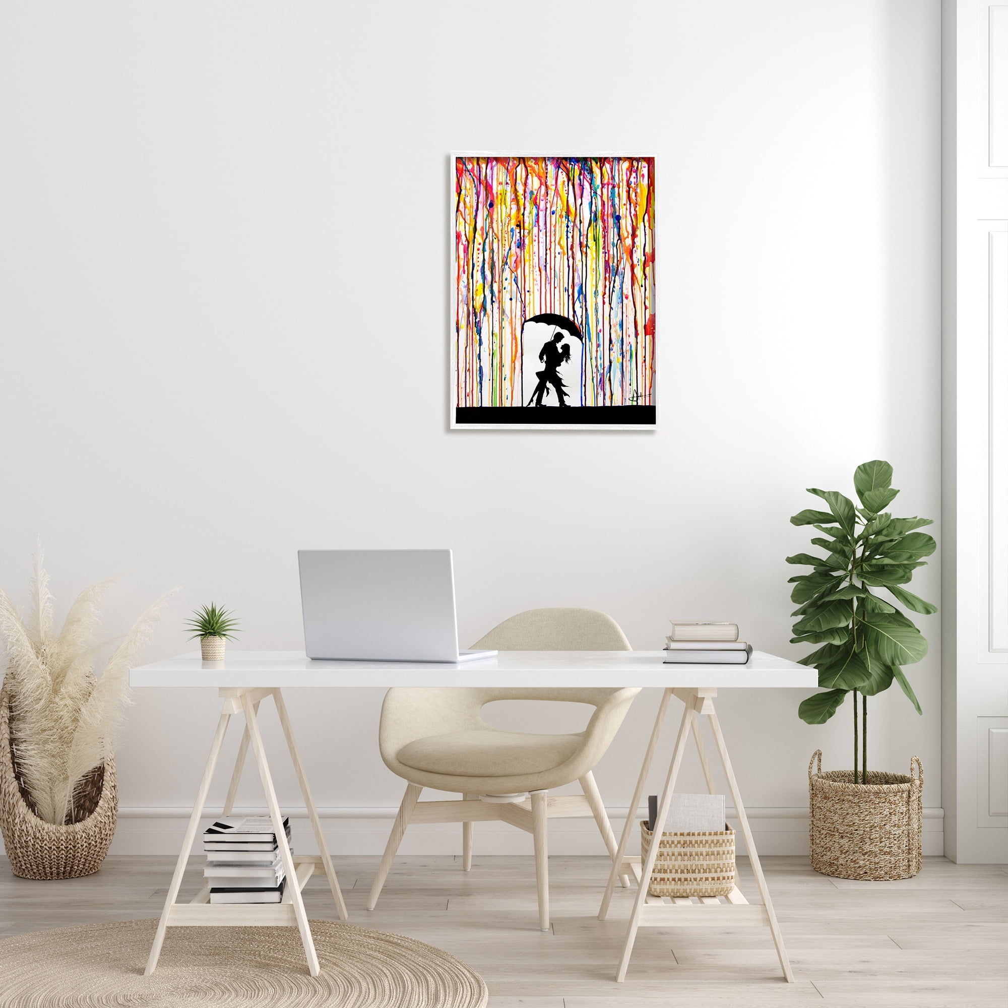 Stupell Industries Melting Colors Rainbow Rain Drops Umbrella Dancing Silhouette, 24 x 30,Design by Marc Allante
