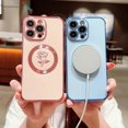 thumbnail image 3 of for iPhone 15 Pro Max/15 Ultra Magnetic Case Compatible with MagSafe, Luxury Plating Bling Rose Pattern Shockproof Case with Camera Lens Protection, 3 of 5