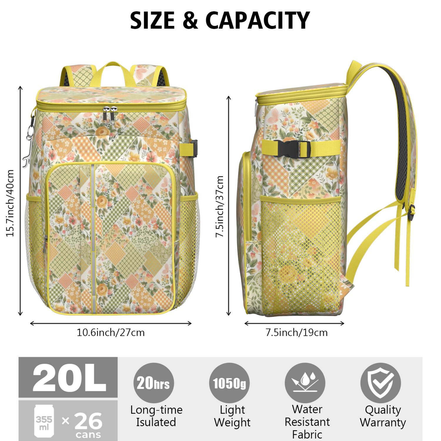 Travel Cooler Bag - Pioneer Flower Floral Print Pattern Camping Beer Cooler Backpack with Bottle Opener- Waterproof Insulated Picnic Backpacks - Cooler Bag for Beach