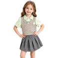 thumbnail image 3 of Yeaiivve Girls Back to School 2 Piece Outfit Striped Fake Two-Piece Polos Shirt & Pleated A-Line Skirt Set Summer Casual Preppy Clothes for Kids Green 2-3 Years, 3 of 10