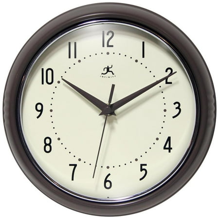 9.5 in Round Wall Clock, Slate Finish Case, Glass Lens, Second Hand, Silent Movement