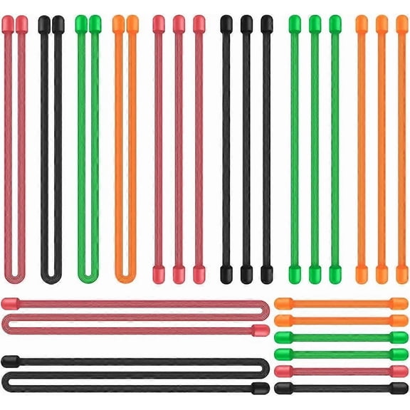 24 Pcs Twist Ties, 18" 12" 3" & 6" silicone Cable Ties Reusable Rubber Straps Holder for Cord Management Cording Hanging
