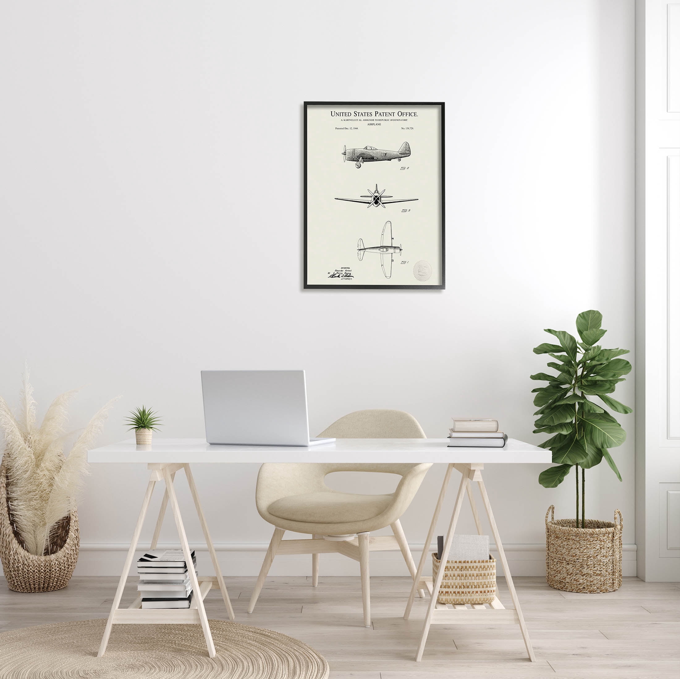 Stupell Industries Historic Aircraft Patent Diagram Graphic Art Black Framed Art Print Wall Art, Design by Karl Hronek