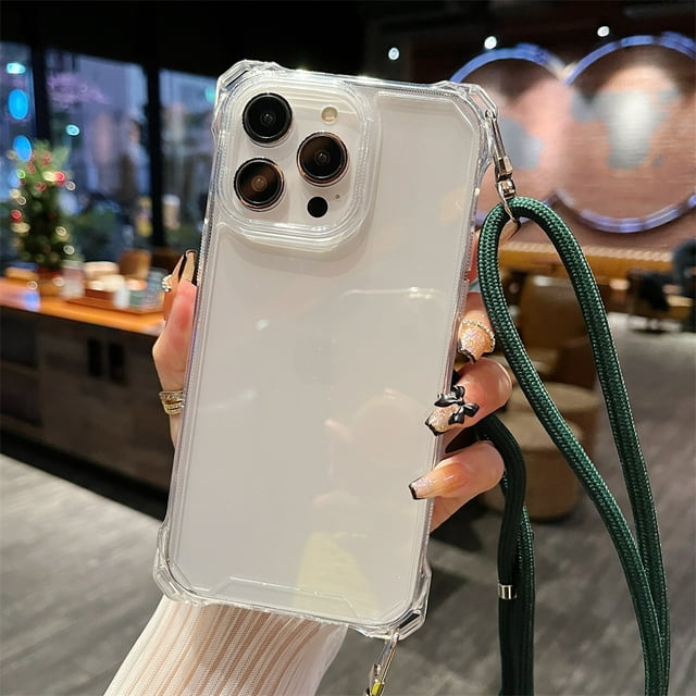 Clear Shockproof Lanyard Case with Adjustable Strap for iPhone 16, 15, 14, 13, 12, 11, X, 8, 7 Series