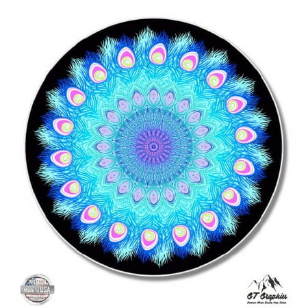 Mandala Peacock Feathers - 3" Vinyl Sticker - For Car Laptop I-Pad Phone Helmet Hard Hat - Waterproof Decal