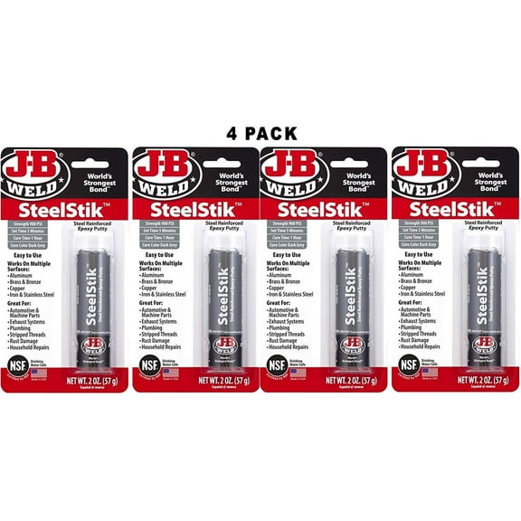 J-B Weld 8267-S SteelStik Steel Reinforced Epoxy Putty Stick - 2 oz Pack of 4