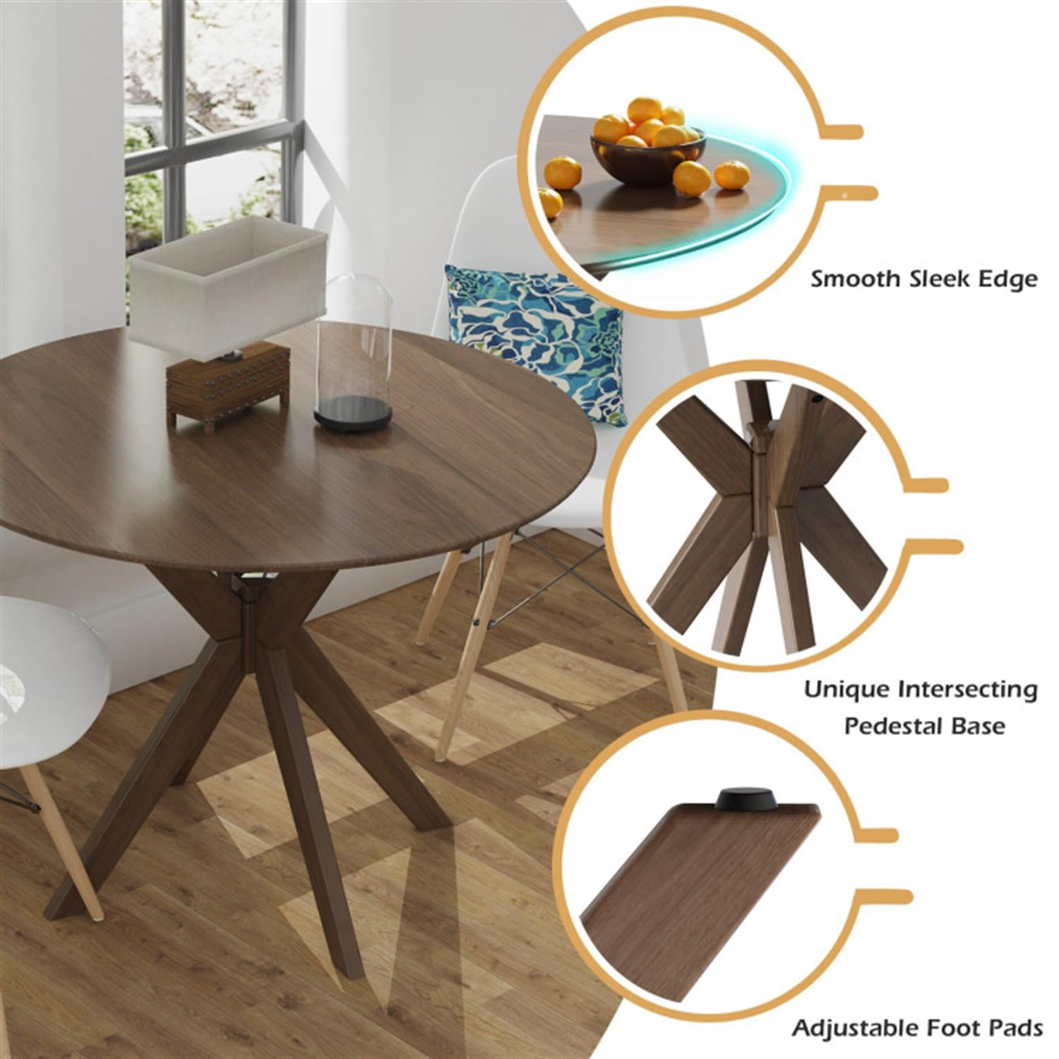 Demi Bonn 36" Round Wood Dining Table with Intersecting Pedestal Base, Modern Kitchen Table Furniture for Dining Room, Dinette, Compact Space-Saving, Brown