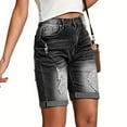thumbnail image 6 of vigerkar Women High Waisted Stretch Bermuda Shorts Ripped Rolled Hem Jean Shorts Black, L, 6 of 8