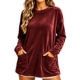 thumbnail image 2 of NominalSnug Women's Velvet Long Sleeve Tunic Top Casual Crew Neck Loose‑Fit Shirt With Front Pockets, 2 of 8