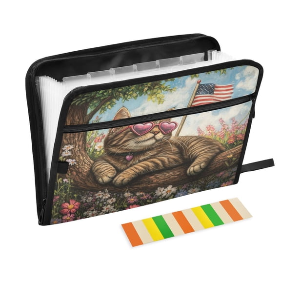 WOBOGO American Flag Flower Cat Expanding File Folder Letter Size Accordion Filing Organizer 13 Pocket Separate Organ Pocket