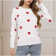 thumbnail image 3 of GUZOM Sweaters Womens White Heart Pattern Sweater - 100% Polyester Crew Neck Long Sleeve, Soft Durable, Valentine's Day Casual Wear, S/M/L/XL,Size L, 3 of 6
