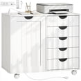 thumbnail image 1 of HOMCOM Mobile File Cabinet with 5 Drawers Printer Stand with USB Port White, 1 of 10