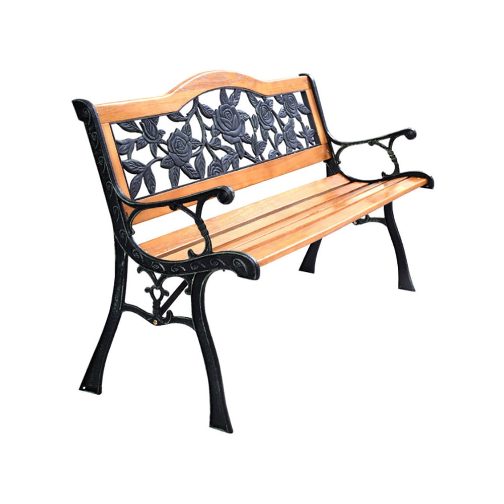 Aimee Lii Garden Bench Chair Outdoor Wooden Loveseat with Iron Armrest, Lawn Chairs