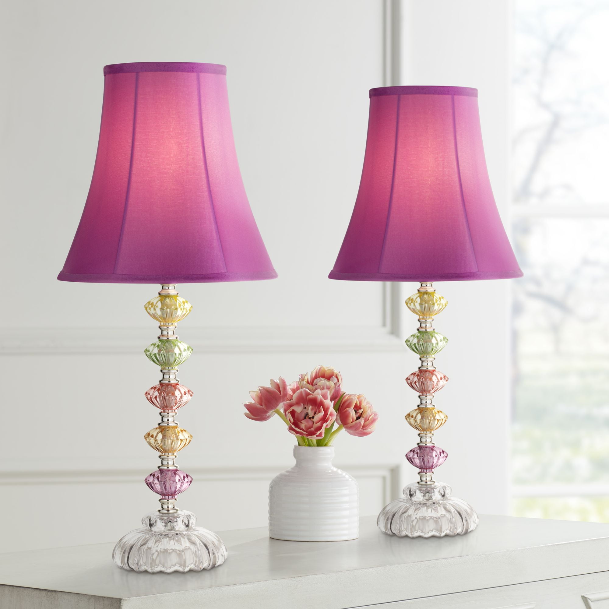 360 Lighting Bohemian Accent Table, Pink Glass Table Lamp Shade