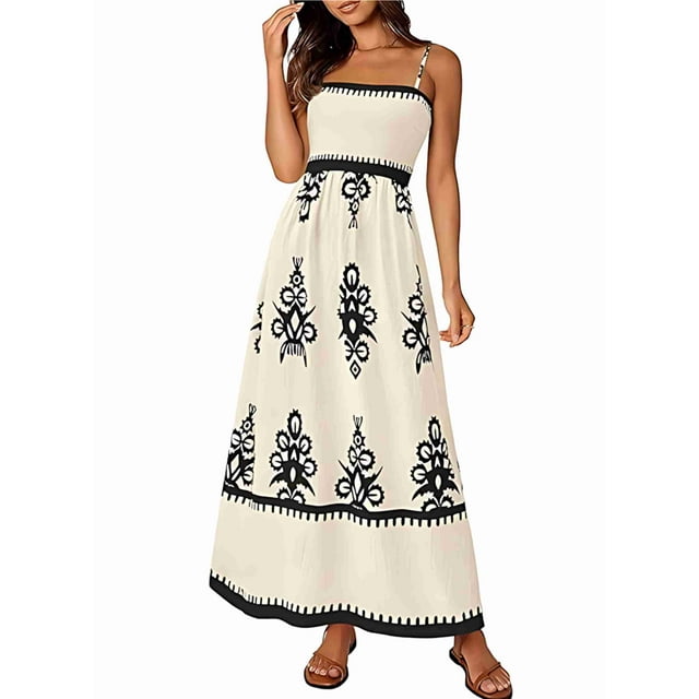 Vestido de Tirantes Finos con Estampado Floral y Bolsillos, Color Albaricoque XL