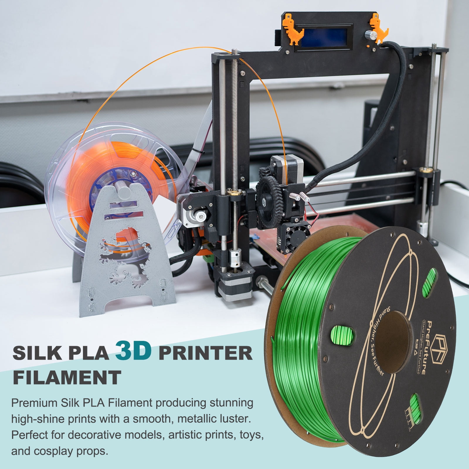 Uxcell Silk PLA Filament 1.75mm 1KG/2.2LB High Shine 3D Printer Filament, Enhanced Toughness, Dimensional Accuracy +/- 0.02mm for 3D Printer, Green