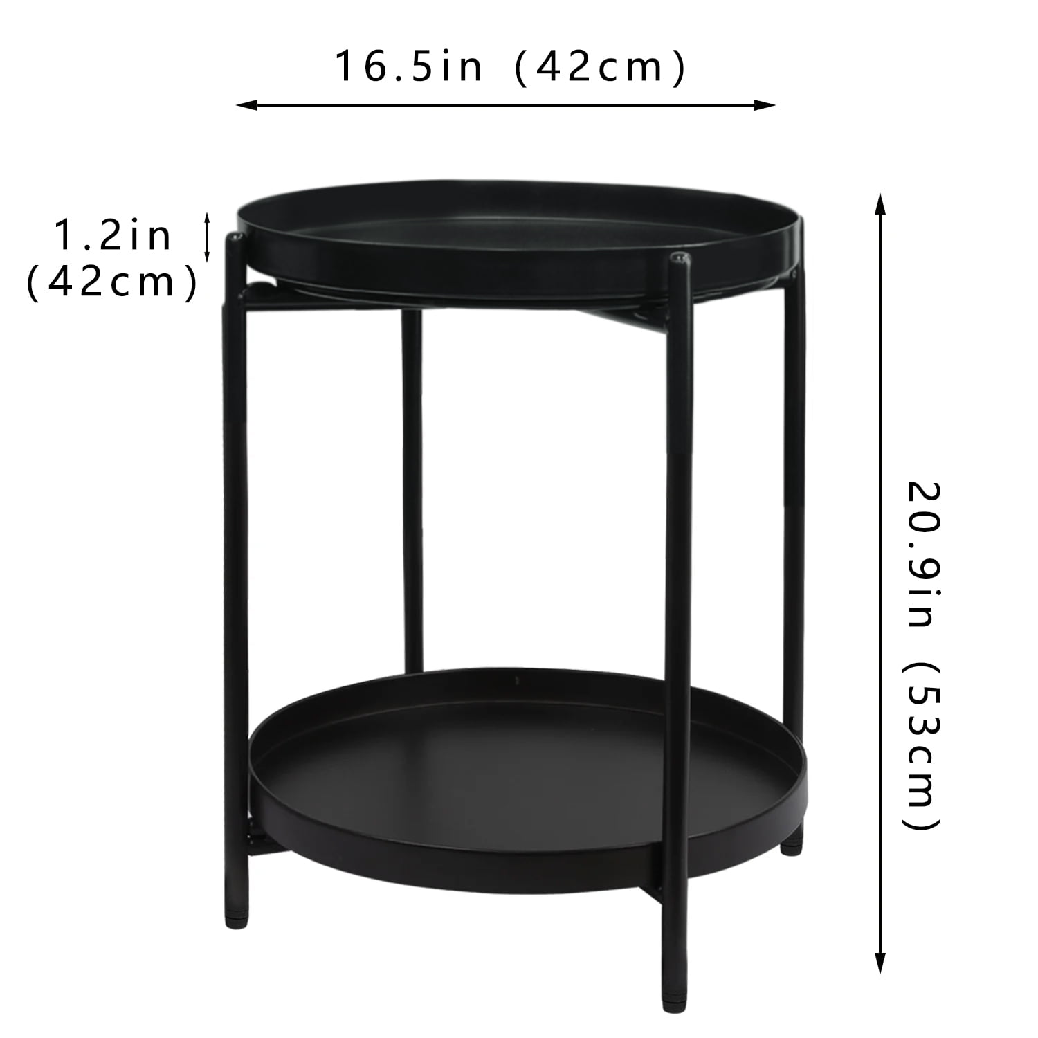 Cerbior 2-Tier Metal Tray End Table, Round Accent Coffee Side Table, Anti-Rust and Waterproof Sofa Side Table for Living Room Bedroom Balcony (Black)