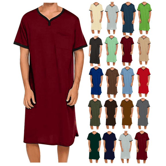 lmcalzta Mens Nightgown Short Sleeve Lounge Sleep Shirt Pajama Nightshirt Comfy Nightwear S-5XL