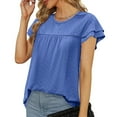 thumbnail image 6 of Moxiu Tiered Ruffle Tops for Women,Womens Summer Tops Crewneck Eyelet Short Sleeve Blouses Elegant Dressy Casual Babydoll Shirts 2025 Blue,L, 6 of 7
